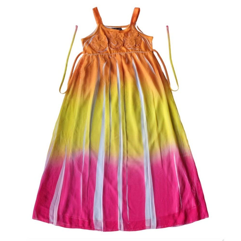 NWOT Kidture Girls Cute Maxi Dress Size 10-12 Orange, Yellow, Pink
